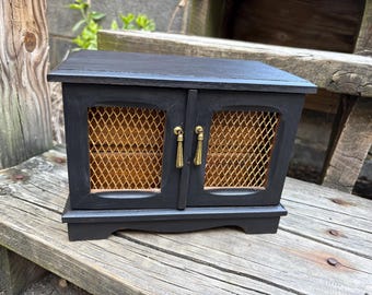 Shabby Chic Black Musical Jewelry Box Music Box Treasure Chest