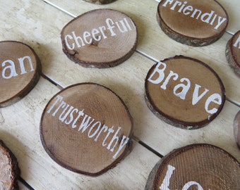 Boy Scout Law Eagle ScoutCeremony Centerpiece Painted Ornaments Wood Slices Table Decor for Scout Ceremony Words 12 Twelve Points Set