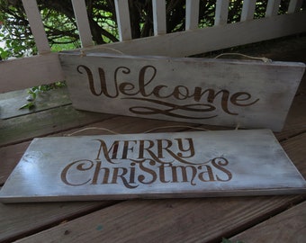 Rustic Reversible WELCOME Merry CHRISTMAS BELIEVE Porch Sign from Reclaimed Wood