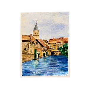 Venetian Landscape Watercolor Painting, Unframed