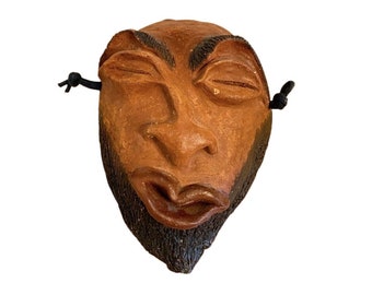 African Inspired Figural Pottery Mask, Tribal Wall Decor