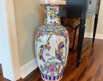 Chinese Famille Rose Porcelain Floor Vase, Rose Medallion Baluster Vase