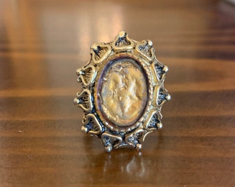 Vintage Cameo Setting Ring, Gold Toned Mourning Ring, Adjustable Ring