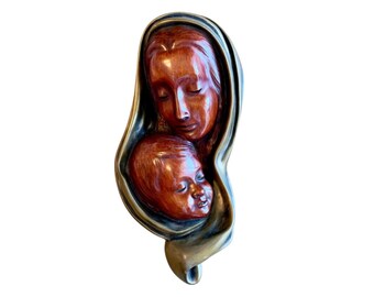 Vintage Achatit Madonna and Child Wall Sculpture, 17” German Religious Sculptural Wall Art