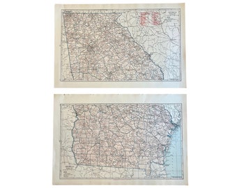 Georgia State Map, 1930 Hammond’s Complete Map of Georgia, Large 2 Page