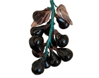 Large Vintage Blown Glass Grapes, Amethyst Art Glass Grape Cluster Sculpture