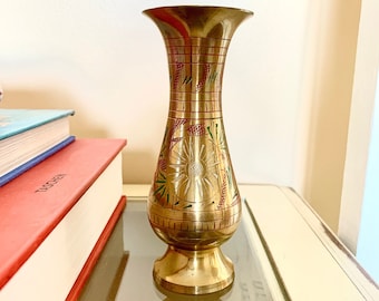 Small Vintage Indian Brass Etched Vase