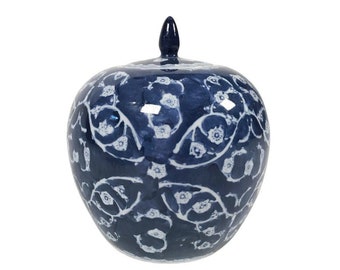 Blue and White Chinoiserie Ginger Jar, Chinese Ceramic Cherry Blossom Melon Jar