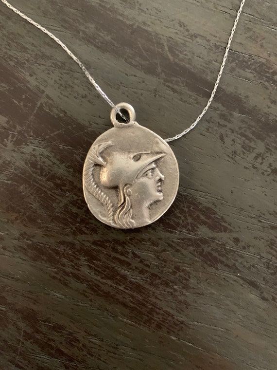 Silver Greek Coin Necklace, Silver Intaglio Penda… - image 9