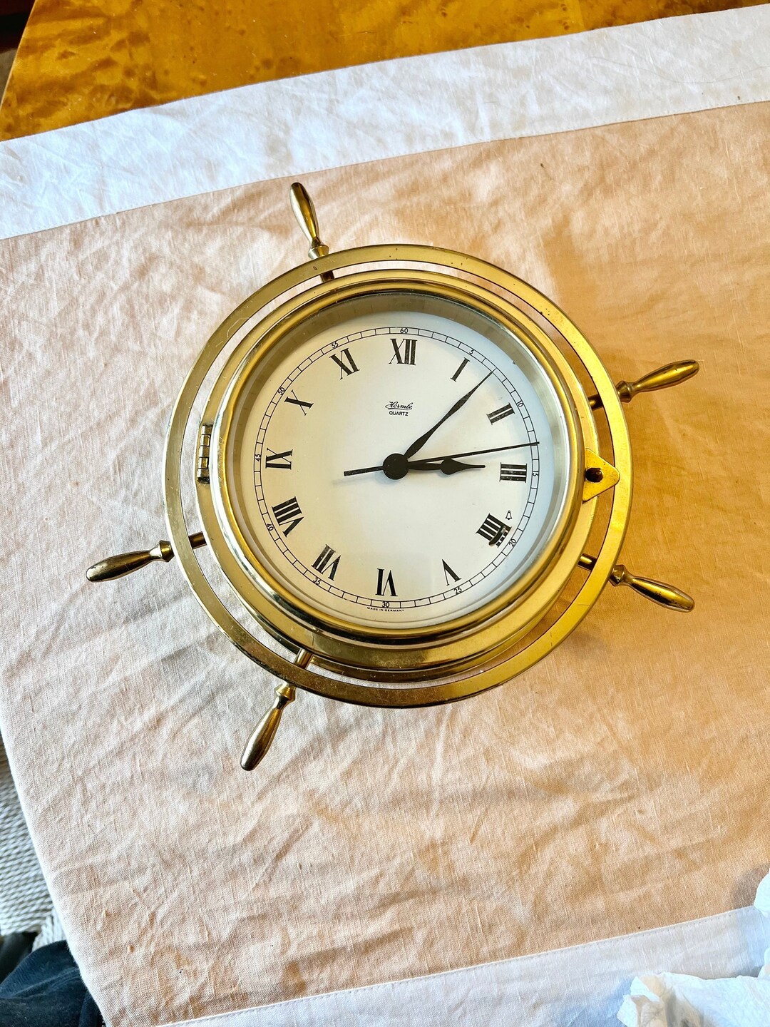 Vintage Brass Hermle Ships Bell Clock, German Nautical Maritime Style