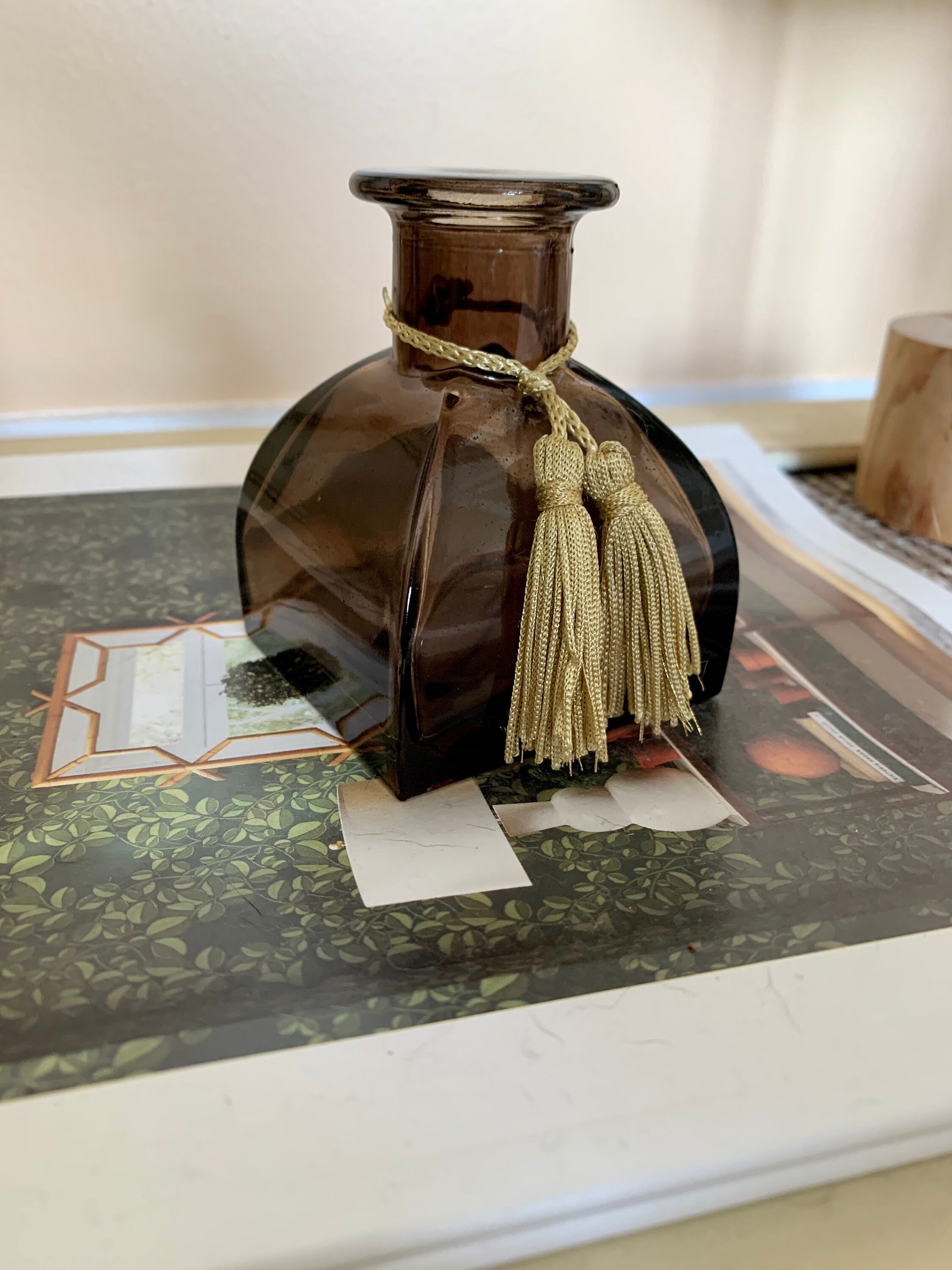 Vintage Glass Perfume Diffuser Bottle With Gold Tassel -  Ireland