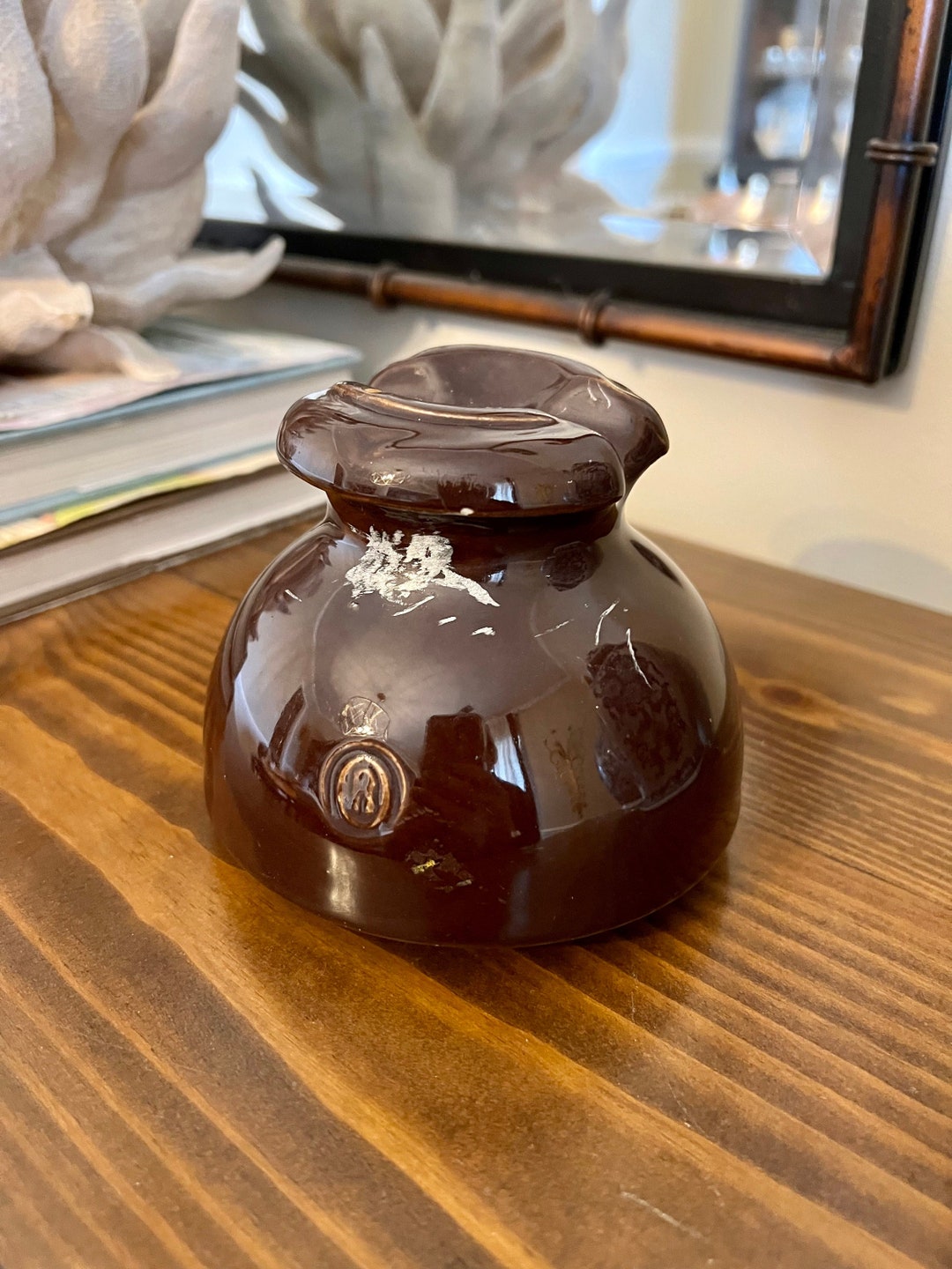 Vintage Ohio Brass Brown Porcelain Insulator, Saddleback Pole