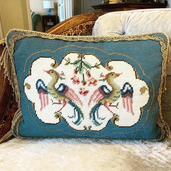 Vintage Needlepoint Pillow Designer Throw Pillow Etsy