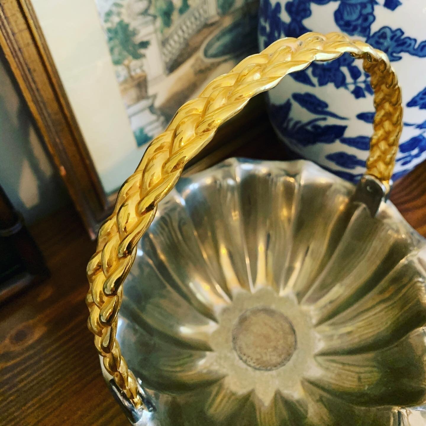 Vintage Silver Metal Basket with Gold Braided Handle Etsy