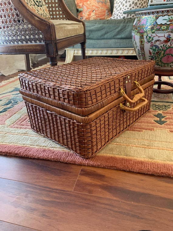 Vintage Wicker Suitcase, Wicker Picnic Basket Wick