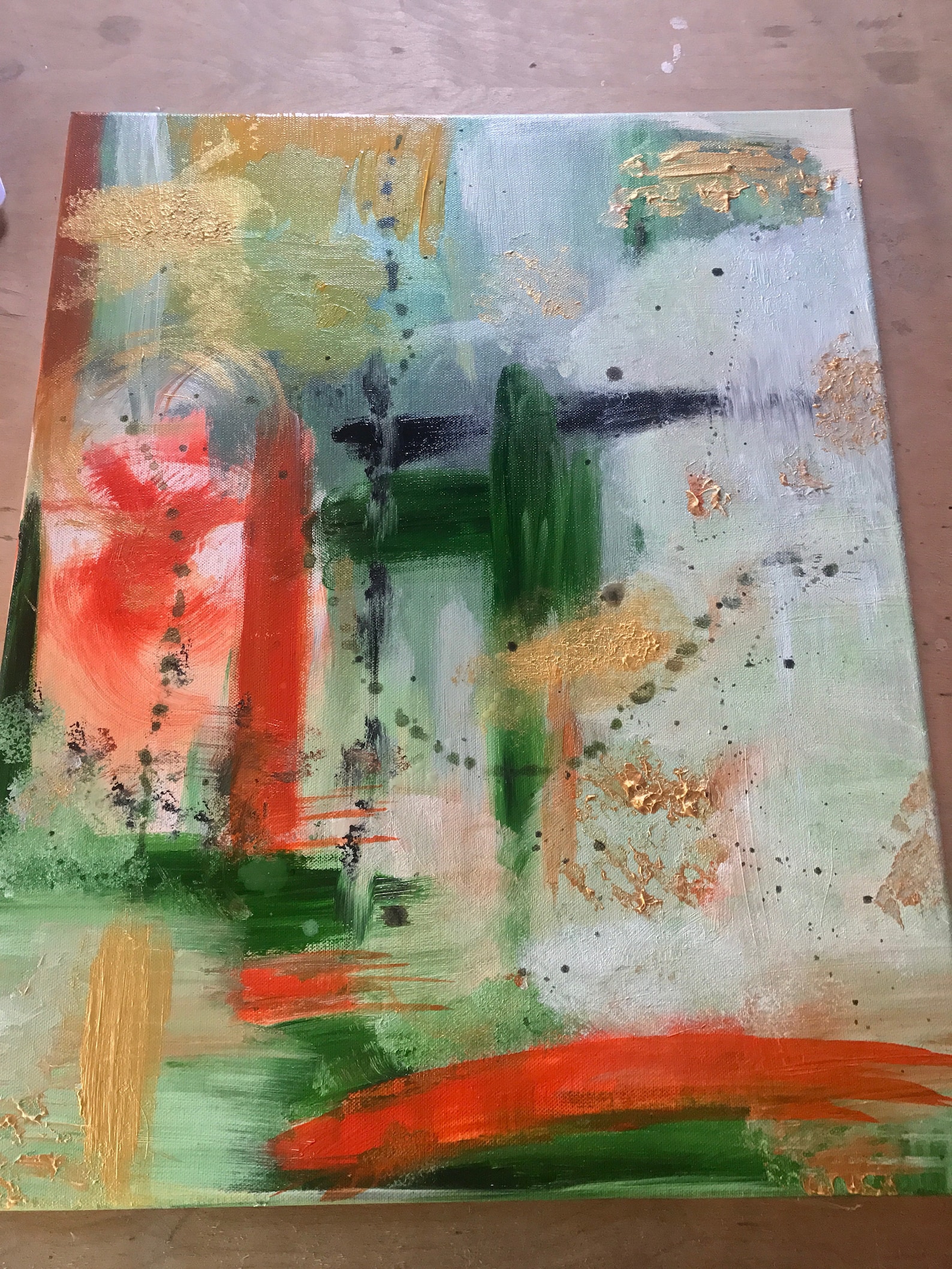 Green and Gold Abstract Wall Art 16x20 Original Painting Etsy