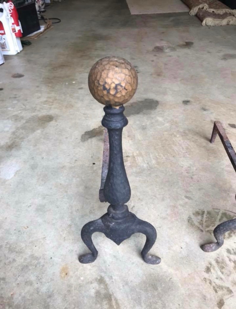 Antique Cast Iron Andirons Fire Dogs Fireplace Decor Etsy