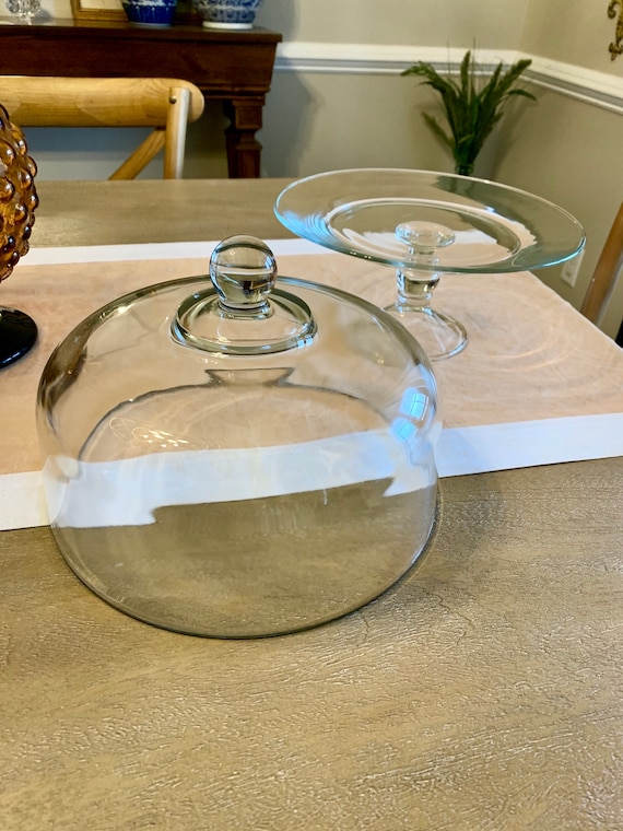 Blown Glass Cake Dome With Stand Etsy Canada