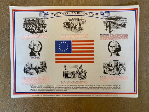 Vintage Patriotic Bicentennial Paper Place Mats, Denny's Restaurant  Memorabilia, 4th of July Party Decor 