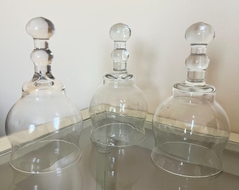 Vintage Mini Glass Bell Jar Cloches, Blown Glass Display Domes Set Of 3