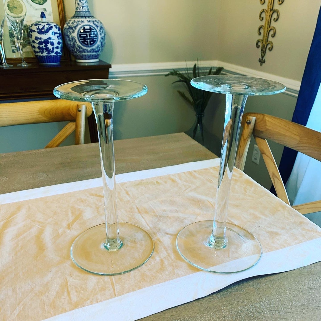 Antique Blown Glass Pedestal Risers Pillar Candle Holders Etsy
