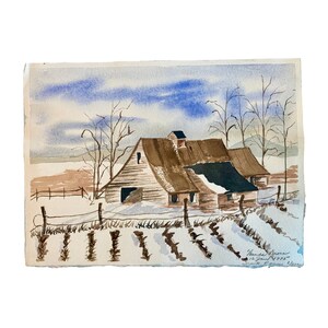 Vintage Watercolor Paintings, Double Sided Artwork, Rustic Barn and Lakeshore Landscape Scenes, Unframed image 9
