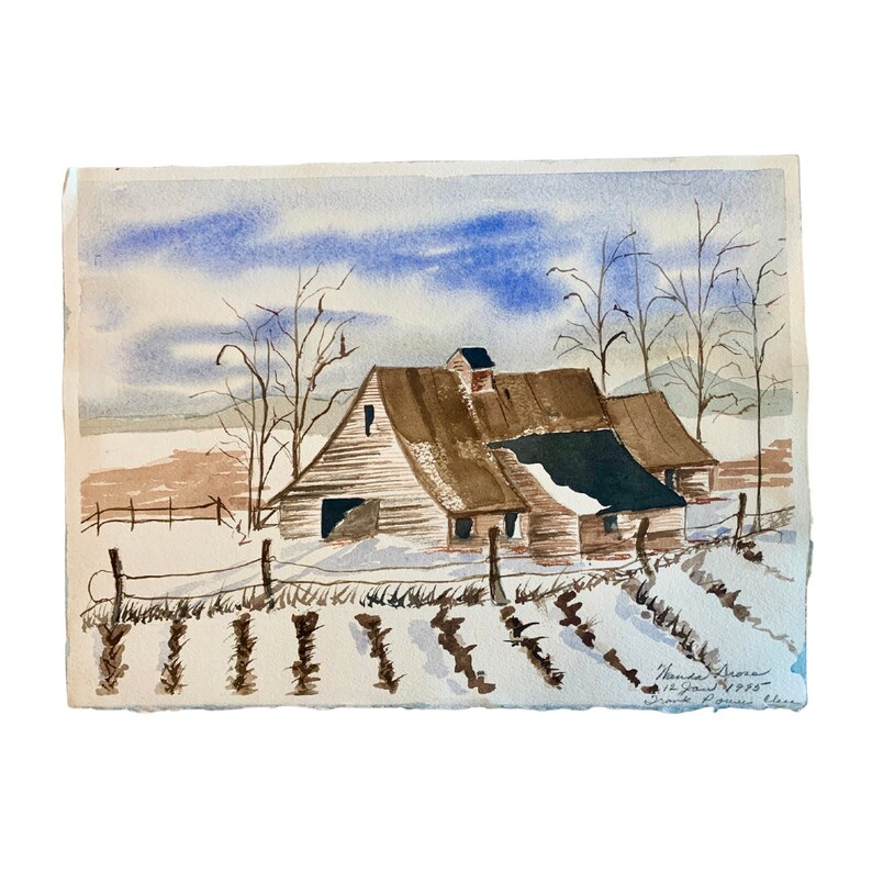 Vintage Watercolor Paintings, Double Sided Artwork, Rustic Barn and Lakeshore Landscape Scenes, Unframed image 9