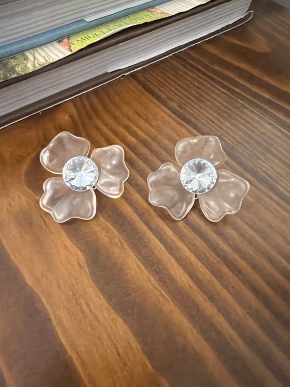 Retro Acrylic Water Poppy Flower Earrings, Frosted