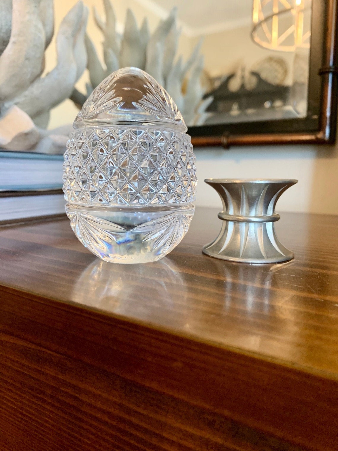 Cut Crystal Egg Paperweight Made in France With Pewter Stand Etsy