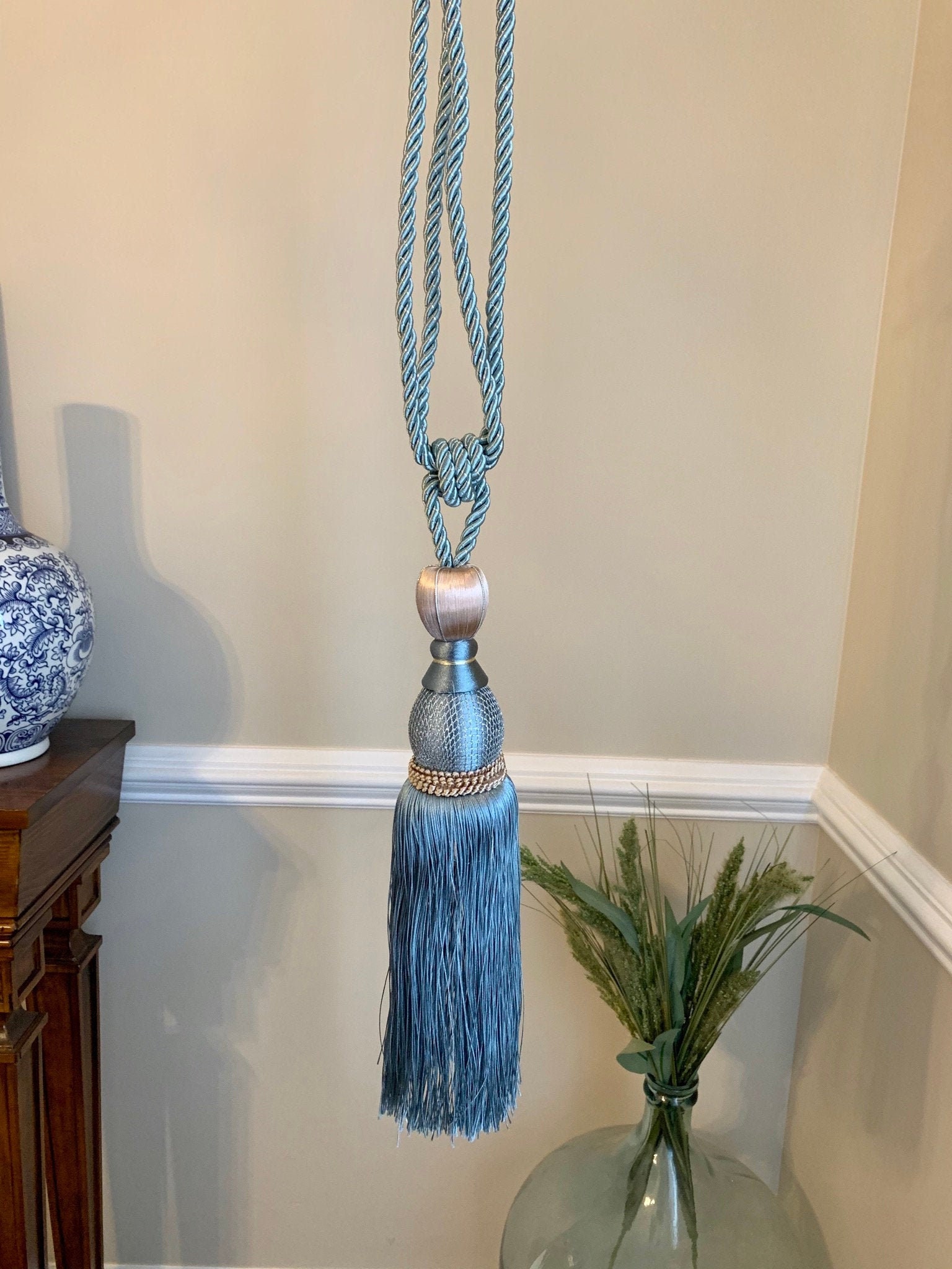 Pair of French Blue Tassel Curtain Tie Backs Silk Braided Etsy