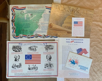 Lot of Vintage Bicentennial Memorabilia, USA Patriotic Paper Ephemera, Junk Journal Set