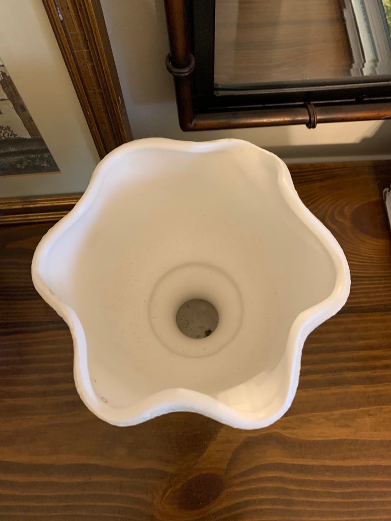Retro White Stucco Compote Vase, Spatter Pottery Pedestal Vase With Ruffled Rim image 3