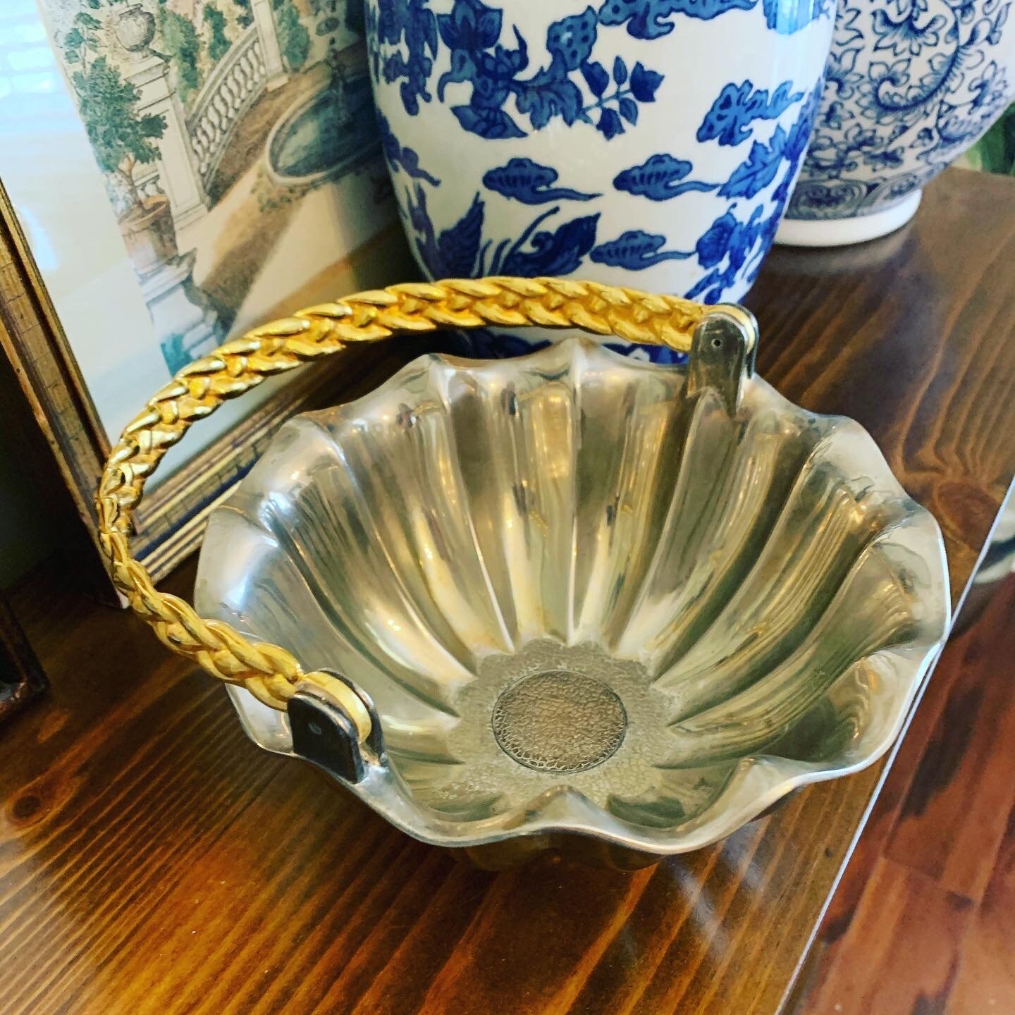 Vintage Silver Metal Basket with Gold Braided Handle Etsy