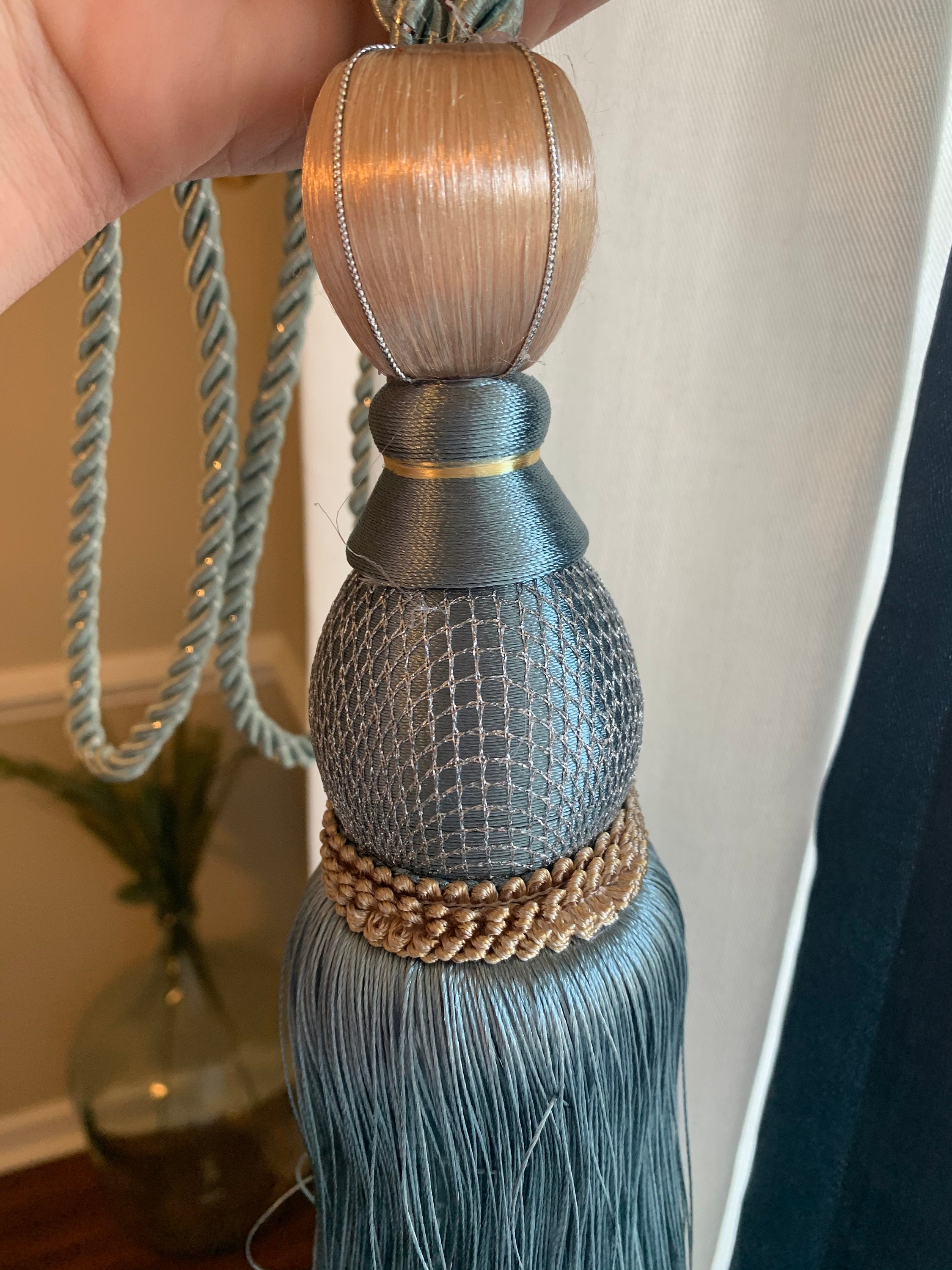 Pair of French Blue Tassel Curtain Tie Backs Silk Braided Etsy