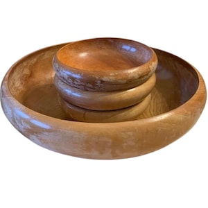 Wooden Salad Bowl Set, Vintage Japanese Hand Turned Blonde Maple Wood Salad Bowls