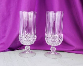 Longchamps Iced Tea Glasses Cristal D'Arques-Durand ~ Set Of 2 ~ Crystal Blown Glass Cut Glass Pattern