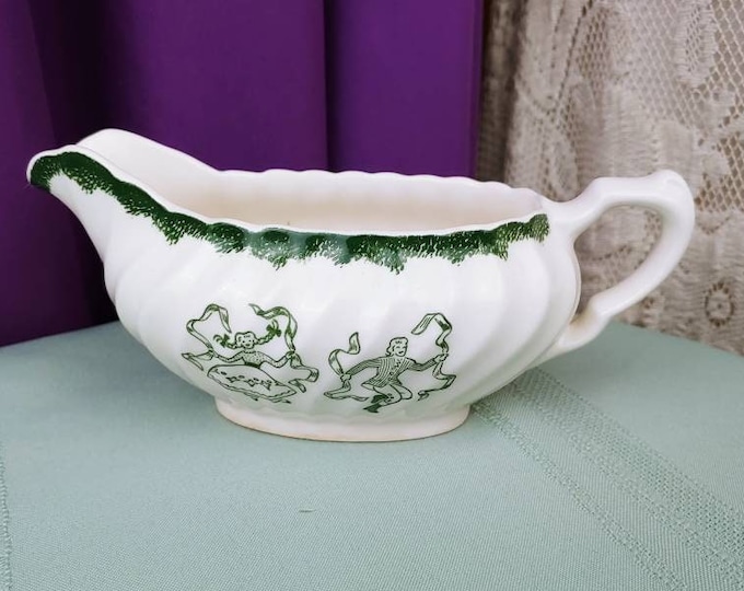 Vintage Dinnerware, Royal China, Country Side Fall, Gravy Boat GravyBoat Green, Swirl Transferware Without Underplate Royal USA China