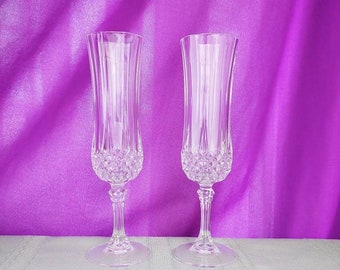 Longchamp Christal D'Arques ~ Durand Flute Champagne Clear Glasses Set Of 2 Vintage Crystal Stemware