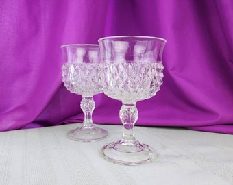 Vintage Indiana Diamond Point Clear Wine Glass ~ Set Of 2 ~ Cut Glass Style Heavy Stemware