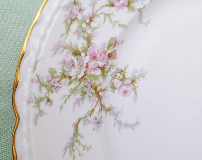 Vintage Arcadian ARC2 Fine China Dinner Plate Spray Of Roses Pink With Lavender Hues Green Leaves Gold Trim Vintage RARE