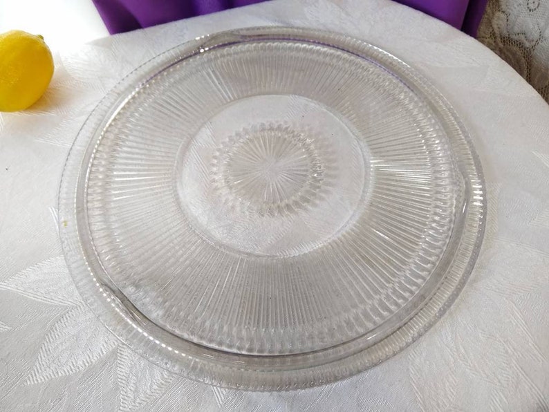 Large Glass Cake Plate 3 footed Large 12 Inch Rare Fits 11 Inch Cake RARE Kitsch Kitchen Cake Fitd 11 Inch Cake Cover. image 3