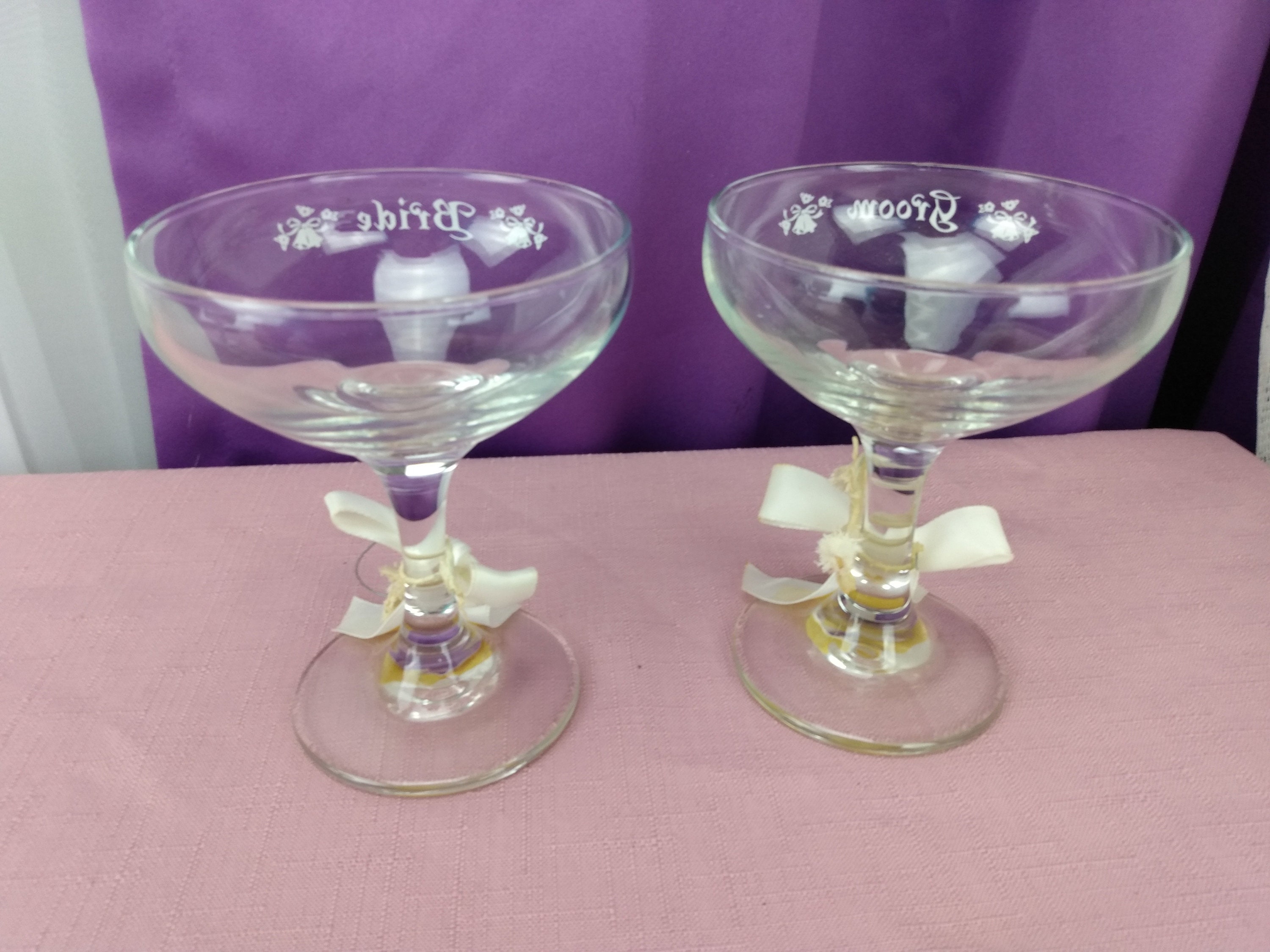 Vintage Bride And Groom Wedding Champagne Glasses Party Celebration Set