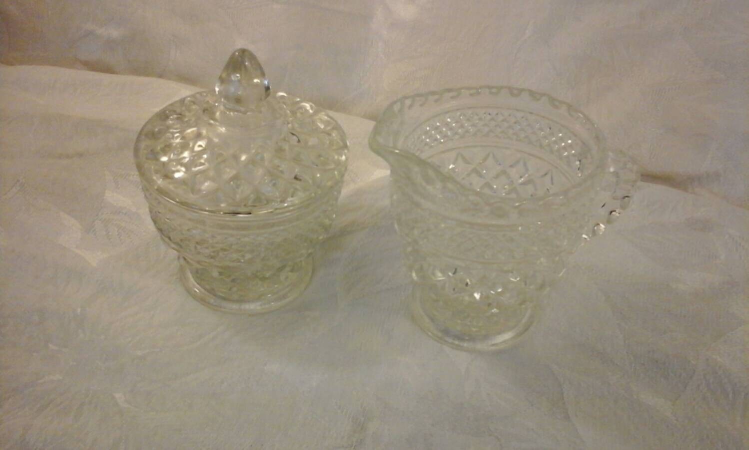 Vintage Anchor Hocking Diamond Cut EACG Glass Sugar Bowl With Lid
