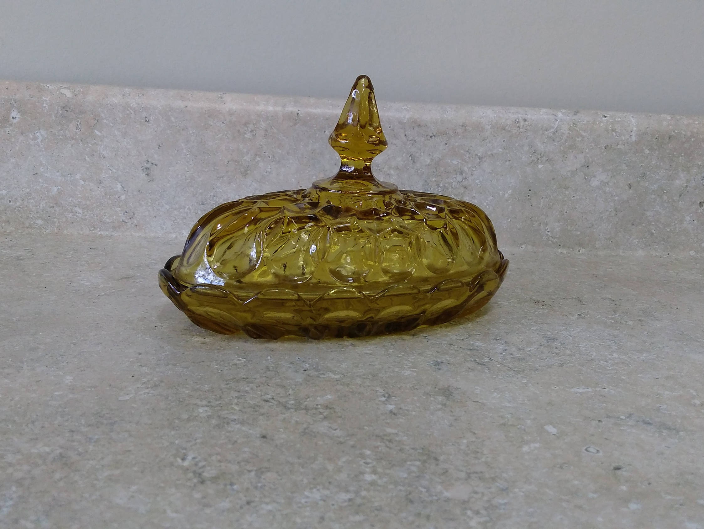 Anchor Hocking Fairfield Butter Dish Amber Yellow 2 Piece Covered