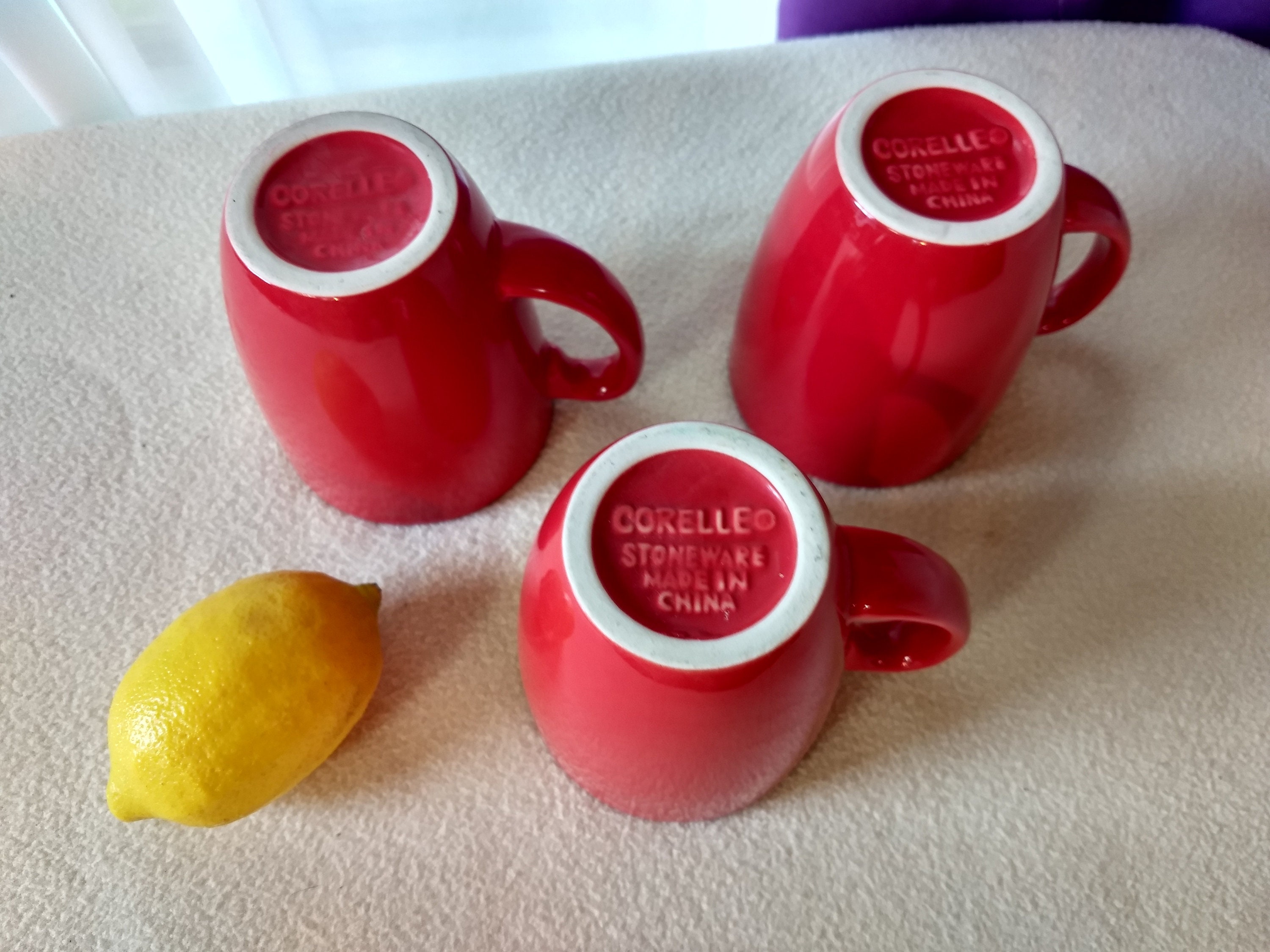 Set Of 3 Corelle Coordinates Solid Bright Red Ceramic Stoneware Coffee