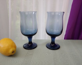 Vintage Drinkware Tulip Dusky Blue Water Goblets Libbey Glass Smoke Blue Trumpeted Daquiri Glasses Set Of 2 Replacement Stemware