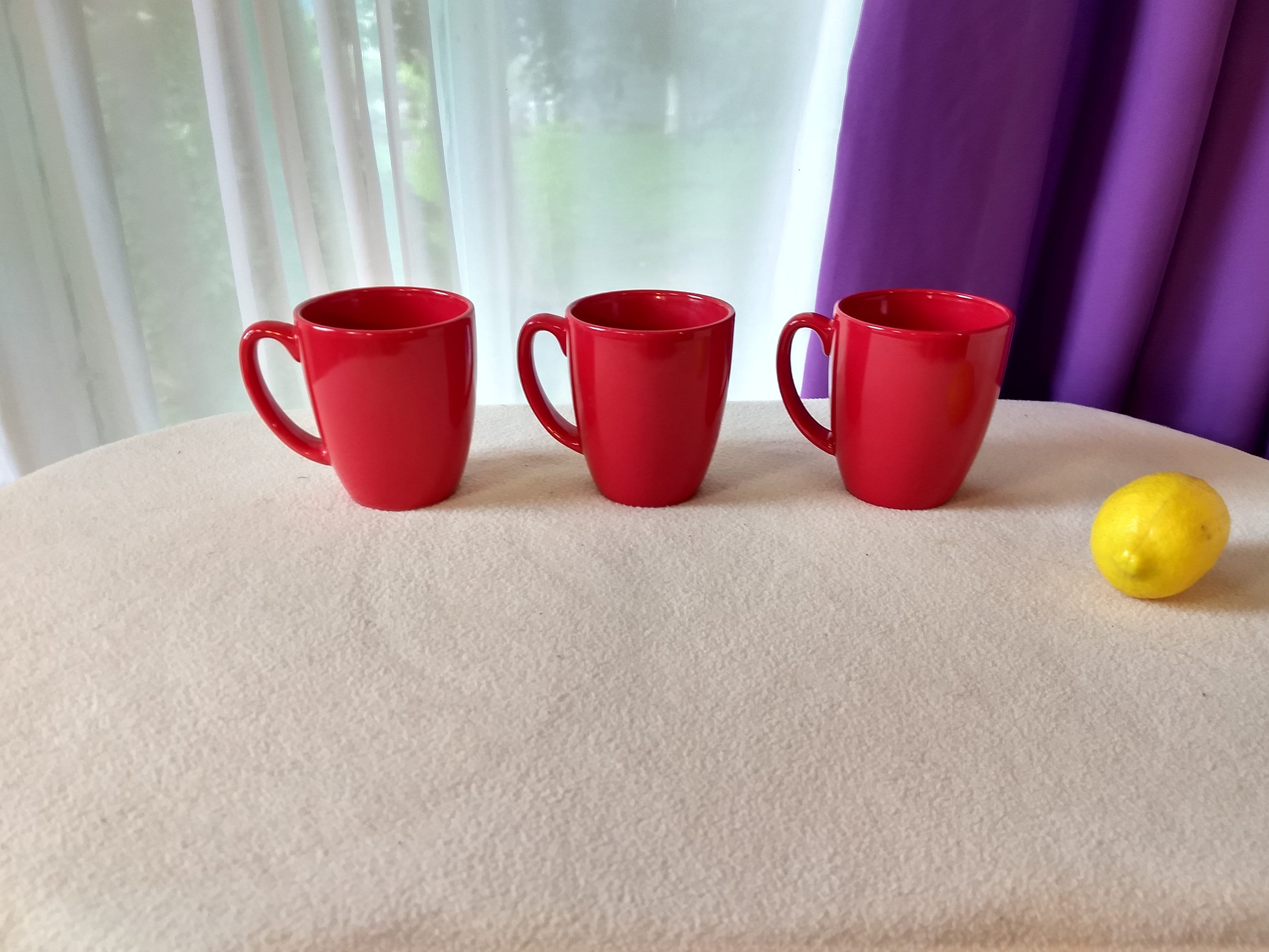 Set Of 3 Corelle Coordinates Solid Bright Red Ceramic Stoneware Coffee