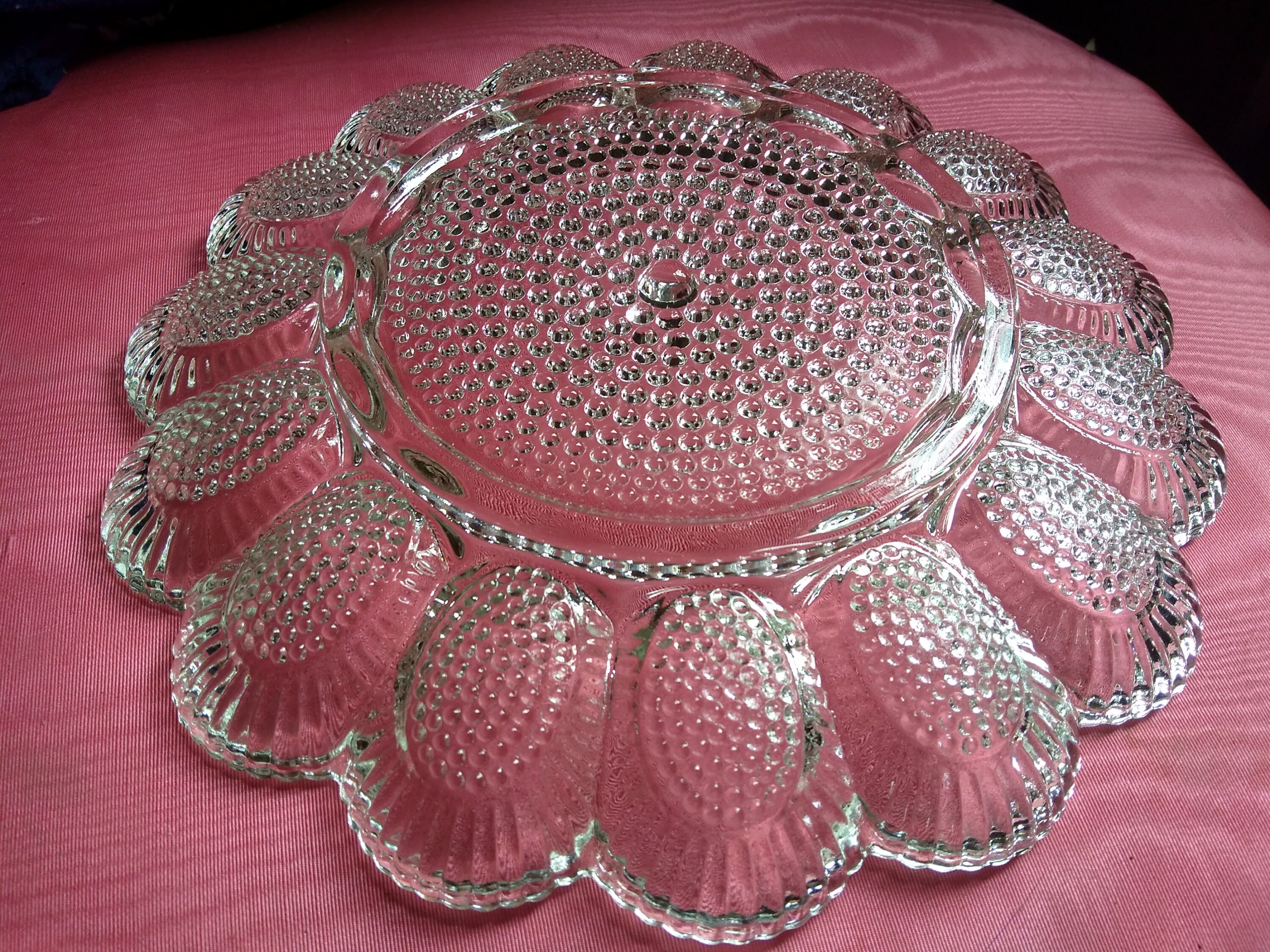 Indiana Glass Hobnail Clear Deviled Egg Platter Easter Mid Century Tray