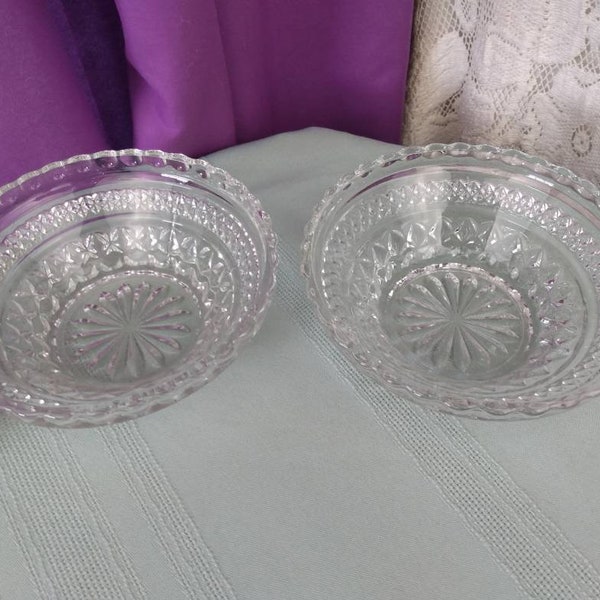 Wexford Cereal Bowls Set Of 2 Clear Anchor Hocking 5 1/4 Inch Pressed Glass Replacement Dinnerware Dessert Salad Dish GrandesTreasures Retro