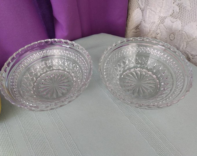 Wexford Cereal Bowls Set Of 2 Clear Anchor Hocking 5 1/4 Inch Pressed Glass Replacement Dinnerware Dessert Salad Dish GrandesTreasures Retro